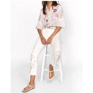 Johnny Was White The Crop Baby Boot Paradise Palmas Jeans Pants size 31